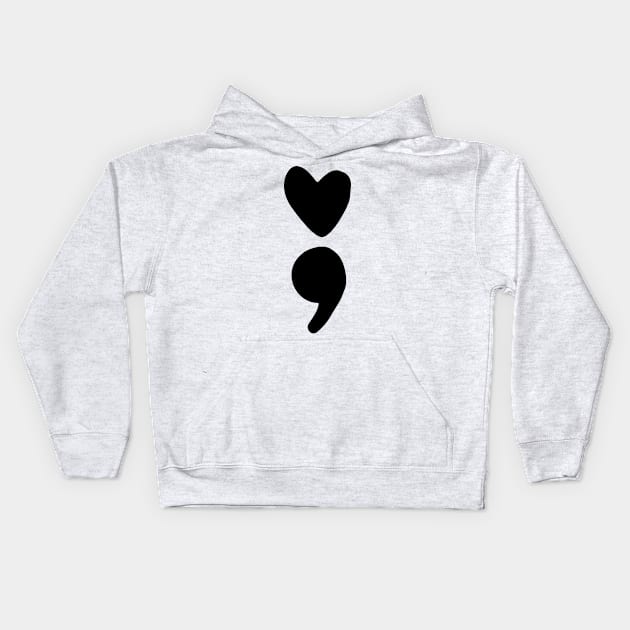 semicolon heart (black) Kids Hoodie by mystudiocreate